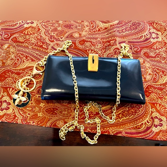 Gucci logo vintage black long patent leather wallet w chain - Picture 1 of 17